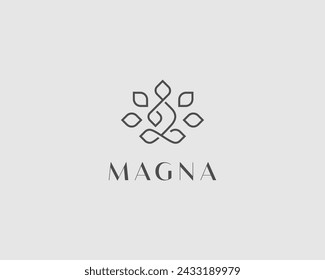 Continuous line yogi logo design. Creative monk flower flat sign. Thread relax meditation balance logotype. Vector illustration.