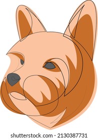 Continuous line Yorkshire Terrier. Single line minimal style dog head vector illustration. Portrait