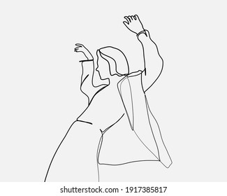 Continuous line, Young cool man break dancing. Drawing of set Music. (Vector illustration one line drawing)