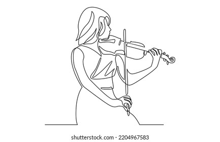 continuous line of young female violinist performing to play violin