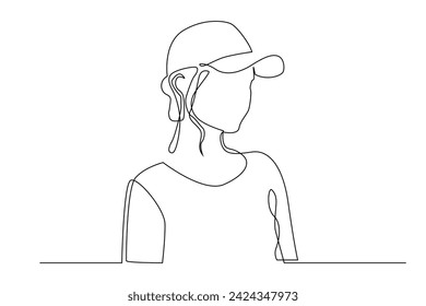 continuous line of young girl.vector single line of young girl wearing hat.