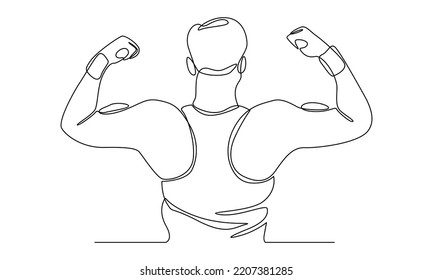 continuous line of young man bodybuilder posed