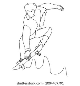 joven de línea continua saltando patineta
