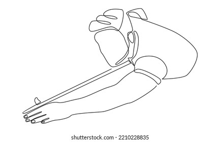 Continuous line of young man playing pool billiards