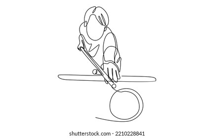 Continuous line of young man playing pool billiards
