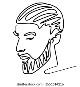 Continuous line young man portrait sketch with modern fashion hairstyle
