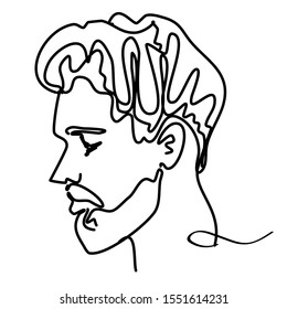 Continuous line young man portrait sketch with modern fashion hairstyle