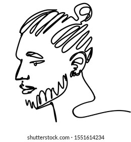 Continuous line young man portrait sketch with modern fashion hairstyle