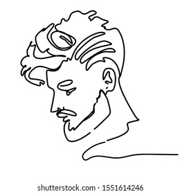 Continuous line young man portrait sketch with modern fashion hairstyle