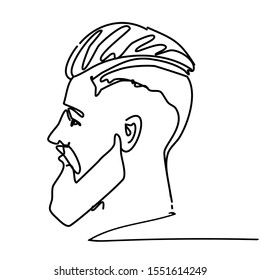 Continuous line young man portrait sketch side view with modern fashion hairstyle