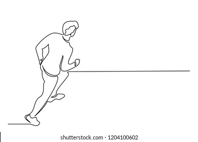 Continuous line of a young man strides into the goal. View from above. Career advancement concept. Manager.