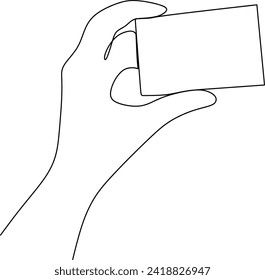 continuous line of young office workers showing business cards