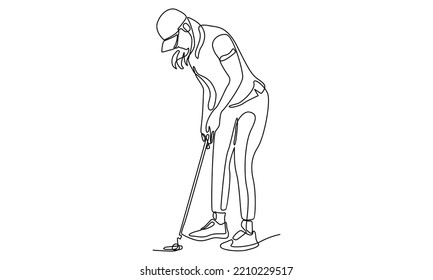 Continuous line of young sporty golf player hit the ball