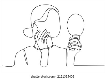 
continuous line Young woman looking in the mirror at home vector illustration