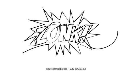 continuous line zonk word for comic,poster,picture story.single line zonk word