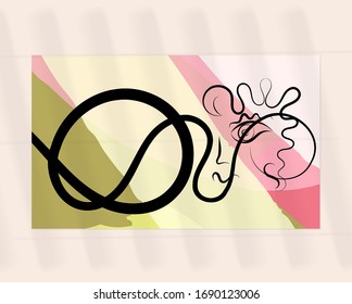 Dibujo lineal continuo de cara abstracta sobre fondo abstracto. Composición contemporánea. Arte moderno, estampado o afiche se burlan de la sombra superpuesta. Color natural texturado con manchas y líneas.