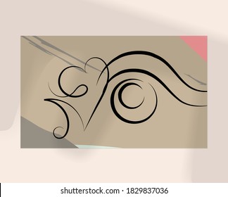 Continuous linear abstract face drawing on abstract background. Contemporary composition. Modern art, print or poster mock up with shadow overlay. Natural color textured with spots and lines.