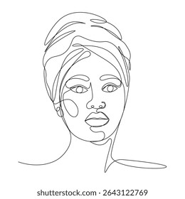 Continuous linear drawing of African American woman. Abstract minimalist one line female face isolated on transparent background. Vector illustration for Juneteenth, black history month.

