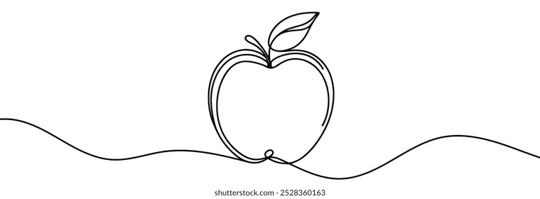 Desenho linear contínuo de maçã. Uma linha de desenho de maçã. Apple em estilo de linha única. Ilustração vetorial.