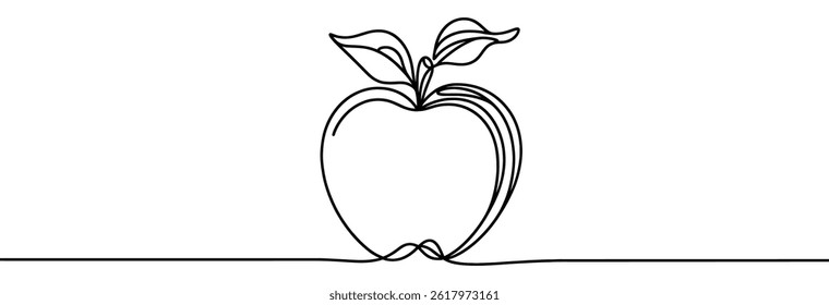 Continuous linear drawing of apple. One line drawing apple. Apple in one line style. Vector illustration.