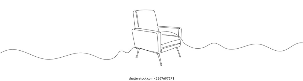 Dibujo lineal continuo del sillón. Dibujo de una sola línea de la silla. Ilustración vectorial. Arte de línea de taburete