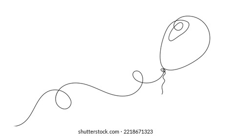 Continuous linear drawing of balloon. Balloon icon. One line drawn background. Vector illustration. Abstract linear background