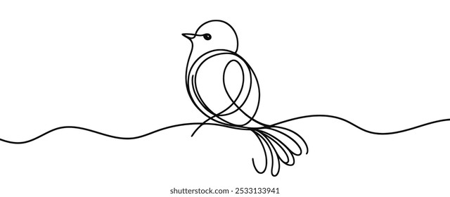 Continuous linear drawing of bird. One line drawing bird. Bird in one line style. Vector illustration.