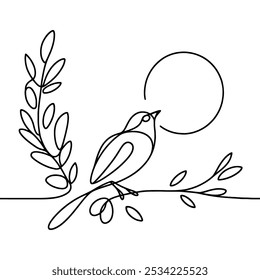 Continuous linear drawing of bird. One line drawing bird. Bird in one line style. Vector illustration.