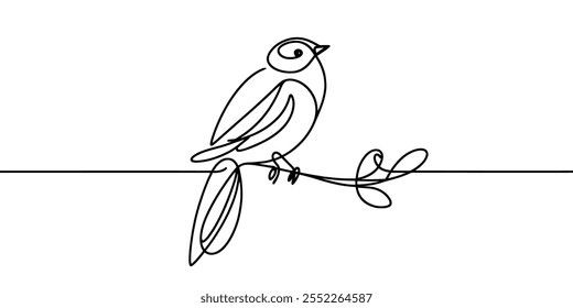 Continuous linear drawing of bird. One line drawing bird. Bird in one line style. Vector illustration.