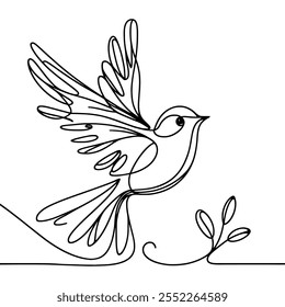 Continuous linear drawing of bird. One line drawing bird. Bird in one line style. Vector illustration.