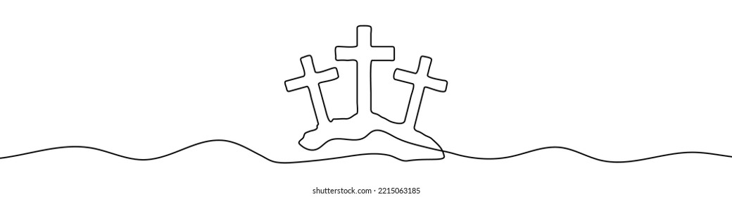Dibujo lineal continuo del calvario. Fondo de dibujo de una línea. Ilustración vectorial. Icono de calvario negro