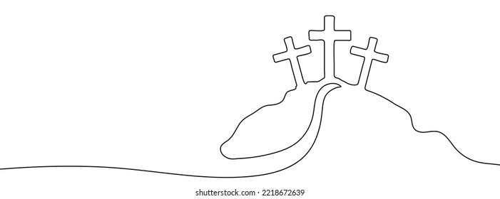 Continuous linear drawing of calvary. One line drawing background. Vector illustration. Black calvary icon