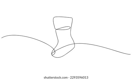 Continuous linear drawing of christmas sock. Vector illustration.
