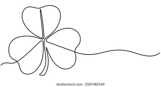 Continuous linear drawing of clover leaves. One line drawing background. Vector illustration. Linear drawing image of saint patrick clover leaf, Clover one line art vector illustration. 