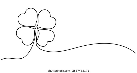 Continuous linear drawing of clover leaves. One line drawing background. Vector illustration. Linear drawing image of saint patrick clover leaf, Clover one line art vector illustration. 