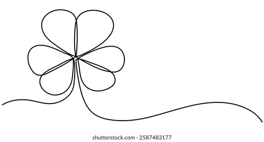 Continuous linear drawing of clover leaves. One line drawing background. Vector illustration. Linear drawing image of saint patrick clover leaf, Clover one line art vector illustration. 