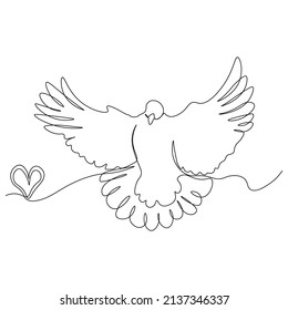 Kontinuierliche lineare Zeichnung einer Taube, ein Symbol der Liebe und des Friedens. Vektorgrafik.