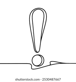 Continuous linear drawing of exclamation mark. Single-line drawing of an exclamation mark. Exclamation mark in one line style. Vector illustration.