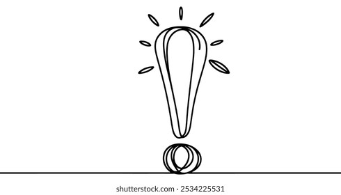 Continuous linear drawing of exclamation mark. One line drawing exclamation mark. Exclamation mark in one line style. Vector illustration.