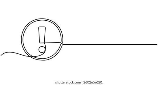  Continuous linear drawing of exclamation mark. Single-line drawing of an exclamation mark. Exclamation mark in one line style. Vector illustration, Exclamation mark continuous one line drawing.