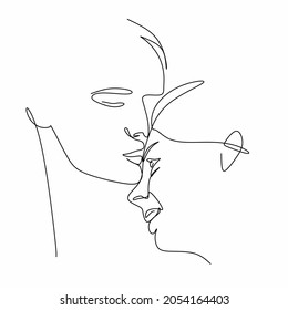 Continuous linear drawing of a female face and a male face for a poster, brochure, banner, T-shirt print, light illumination, vector illustration isolated on a white background. The concept of love
