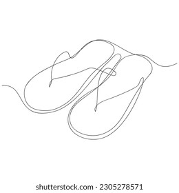 Continuous linear drawing of flip flops. Vector illustration.