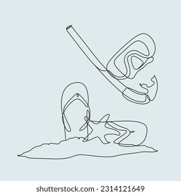 Continuous linear drawing of flip flops beach slippers. Flip flops icon. Abstract background hand drawn with one line. Vector illustration.