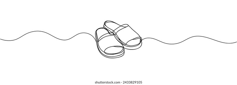 Continuous linear drawing of flip flops. Flip flops icon. Abstract background drawn with one line. Vector illustration.