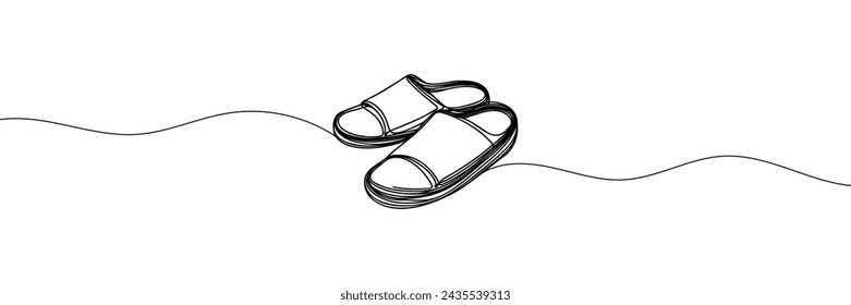 Continuous linear drawing of flip flops. Flip flops icon. Abstract background drawn with one line. Vector illustration