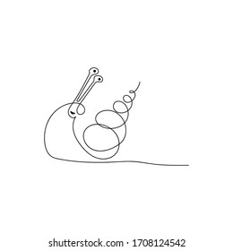Continuous linear drawing. Funny snail. Hand-drawn vector illustration. One line of art. A character for greeting cards and your desig