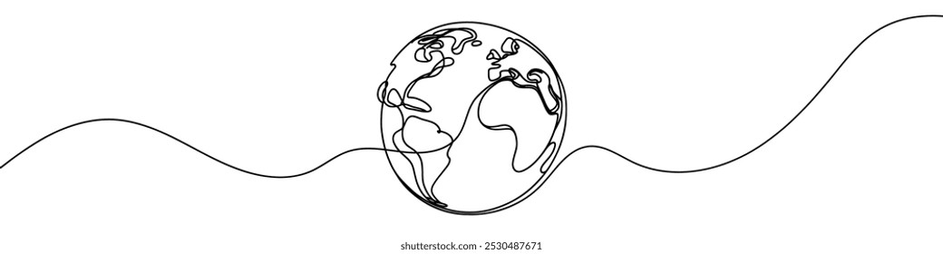 Continuous linear drawing of the Globe. Single-line drawing of the Earth. Globe in one line style. Vector illustration.