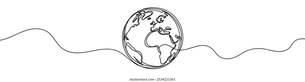 Continuous linear drawing of the Globe. Single-line drawing of the Earth. Globe in one line style. Vector illustration.