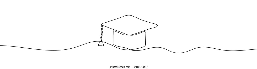 Continuous linear drawing of graduation cap. Graduation cap icon. Abstract background drawn with one line. Vector illustration.