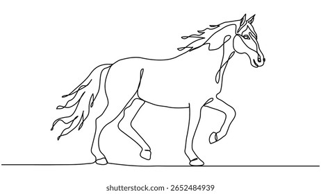Continuous linear drawing of horse isolated on transparent background with copy space. Editable stroke. Vector design element for Chinese Lunar New Year 2026 zodiac symbol - year of the horse
